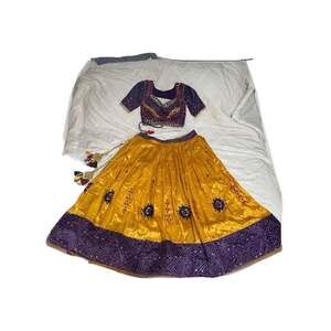 Afghan Wedding Mirror 2 pc Indian Wear Heavy 3 Layer Skirt Crop Top Sz L embroid